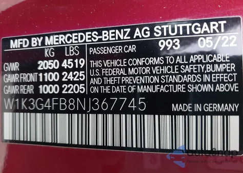 2022 Mercedes-Benz A 220 4Matic from USA, damaged, VIN W1K3G4FB8NJ367745